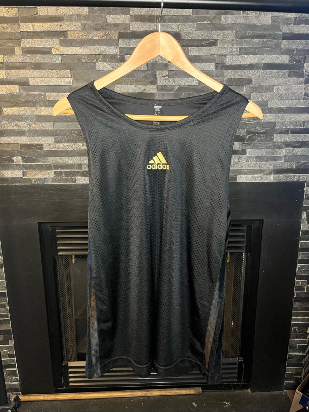 adidas Black Mesh Performance Tank with Gold Logo